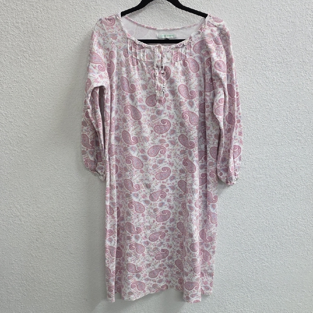 Laura Ashley White Cotton Flannel Paisley Nightgown